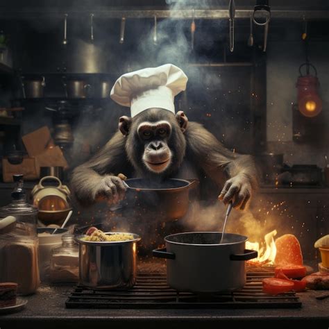 Premium Photo A Monkey Cooking In A Kitchen