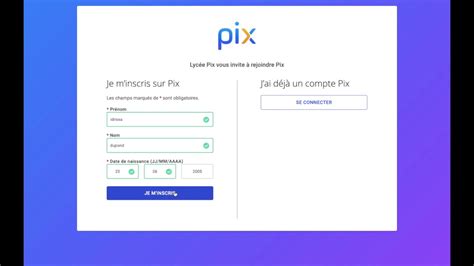 PIX Guide élève création compte avec identifiants YouTube