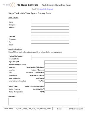 Fillable Online Surge Tankdip Tube Typeenquiry Form Fax Email Print