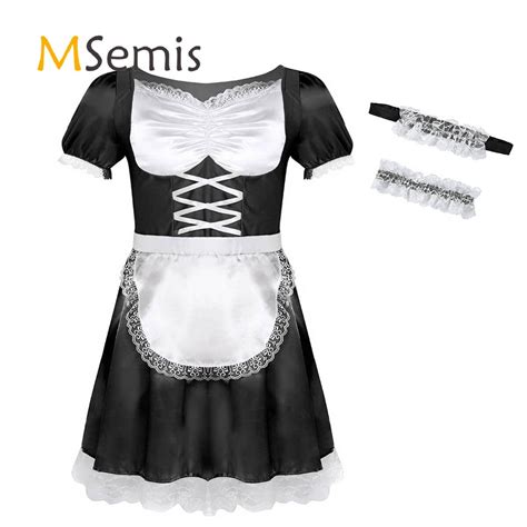 New Mens Male Sissy Maid Dress Cosplay Costume Clubwear Puff Sleeve