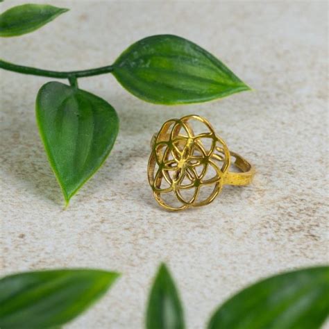 Bague Fleur de Vie Dorée Réglable Zenvol Vente en Gros