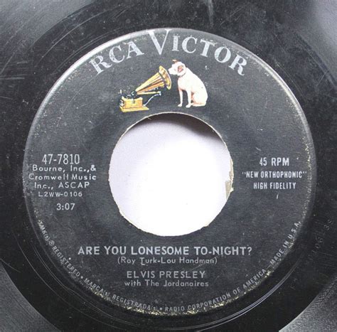 Elvis Presley With The Jordanaires 45 RPM Are You Lonesome Tonight I