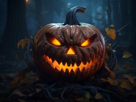 Premium Ai Image Autumn Scary Terrible Ghost Holloween Pumpkin With