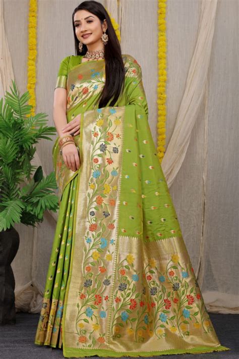 Mehndi Green Color Soft Kanchipuram Silk Saree With Zari Work