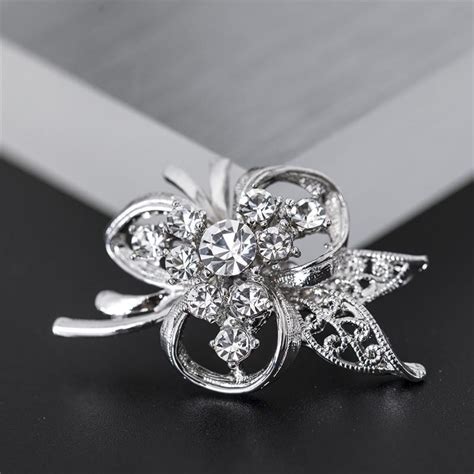 Buy Rhinestone Hollow Out Leaf Flowers Brooch Wedding Accessories At