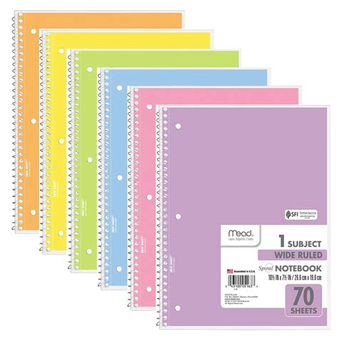 Mead Spiral Notebook Wide Ruled 1 Subject Assorted Pastel Colors 6