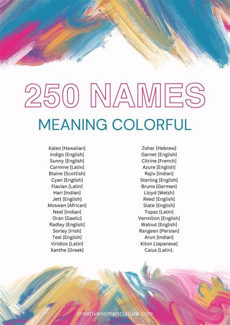 250 Names Meaning Colorful Including Meanings Creative Nomenclature