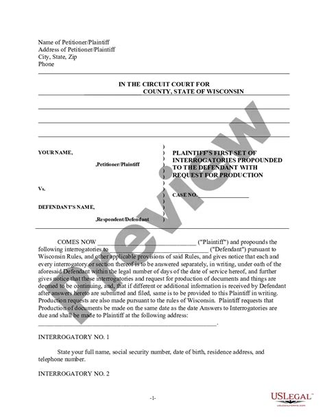 Wisconsin Discovery Interrogatories From Plaintiff To Defendant With