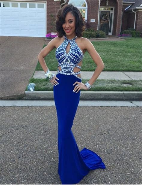 Sex Royal Blue Mermaid Chiffon Cut Out Sides And Back Prom Dress With