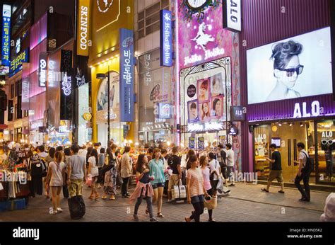 street scene in Myeongdong street, Myeongdong shopping district, Seoul ...