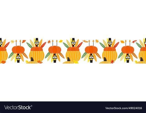 Thanksgiving turkey pumpkin cute seamless border Vector Image