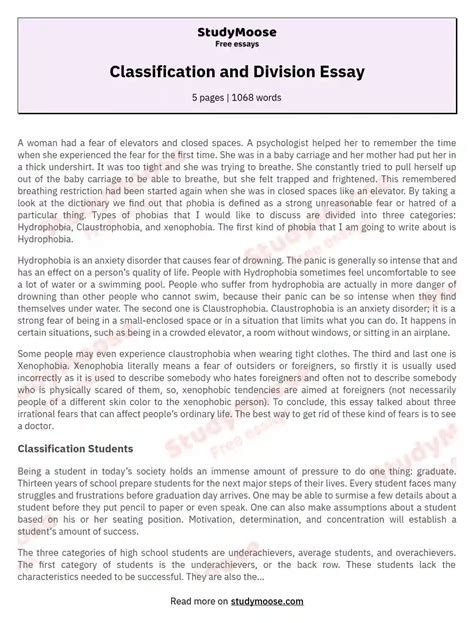 Classification And Division Essay Free Essay Example