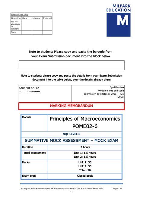 Z Mock Exam Pome02 6 05 2021 Bba Memo © Milpark Education Principles Of Macroeconomics Pome02