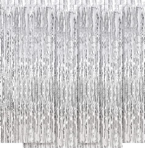 Ohiyoo 5 Pack Silver Fringe Backdrop 3 2ft X 8 2ft Silver Foil Fringe Curtains Party