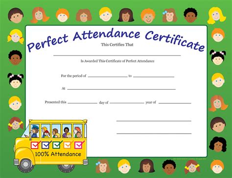 Recognition Certificate - Perfect Attendance | Creative Shapes Etc.