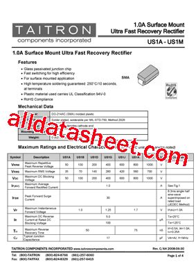 US1D Datasheet PDF TAITRON Components Incorporated