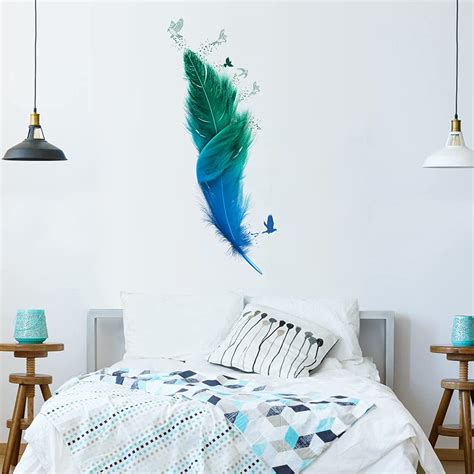 Anfigure Blue Feathers Dove Bird Wall Decals For Living Room Bedroom