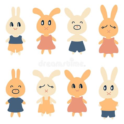 Hand Drawn Cute Bunny Collection In Flat Style Perfect For T Shirt