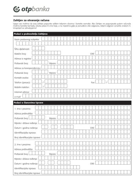 Fillable Online Otpbanka Zahtjev Za Otvaranje Rauna OTP Banka Fax