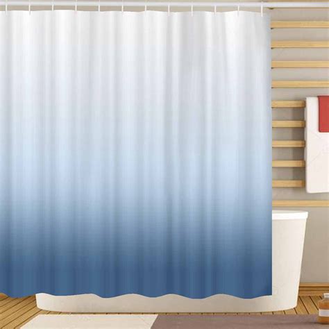 Blue Ombre Shower Curtain Set With Hooks For Bathroom Shower Curtain For Bath Waterproof