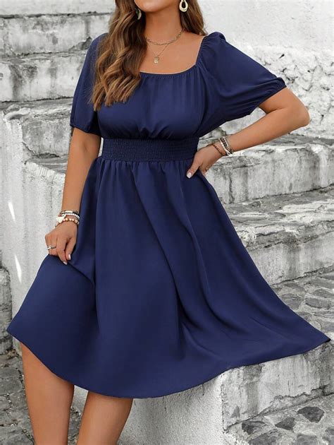 Shein Holidaya Plus Size Big Swing High Waist Casual Dress Fashionable