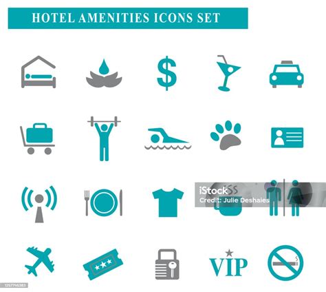 Hotel Amenities Turquoise And Grey Symbol Icons Set Symbols Stock