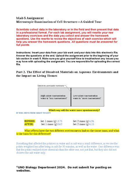 Lab 5 Assignment Spring 24 1 Blab 5 Assignment Microscopic Examination Of Cell Structure—a