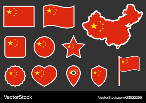 Chinese flag symbols set china national Royalty Free Vector