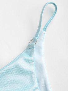 Zaful O Ring Metallic String Bikini Bottom In Light Blue Zaful