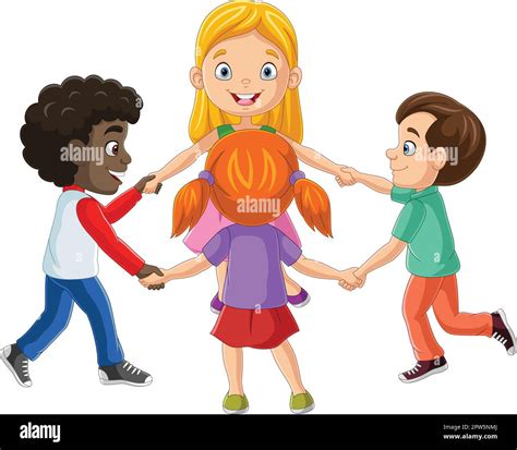 Happy Kids Holding Hands And Dancing In A Circle Stock Vector Image