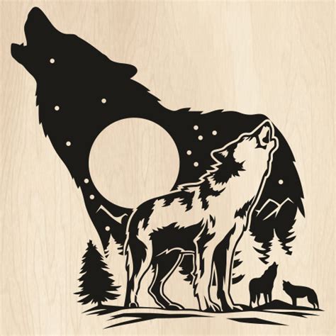 Howling Wolf Night Full Moon Svg Wolf Full Moon Png Howling Wolf At Full Moon Vector File