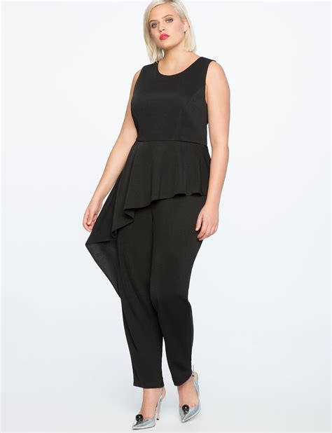 Asymmetrical Peplum Jumpsuit BLACK Plus Size Black Dresses Dress Plus