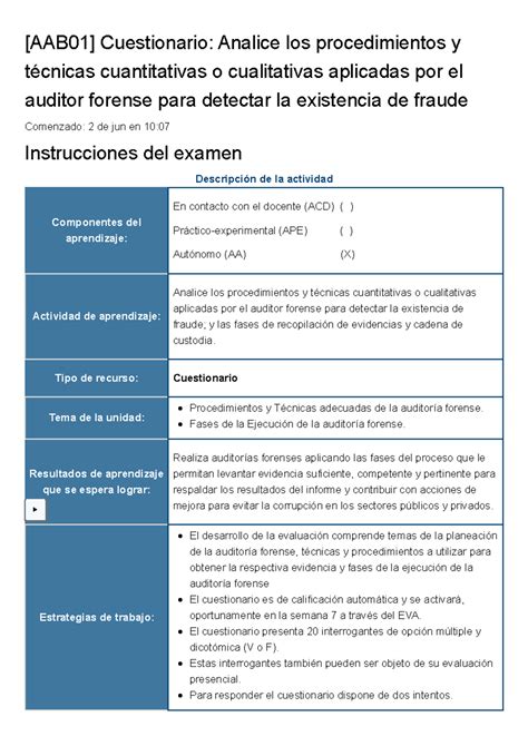 Examen [aab01] Cuestionario Analice Los Procedimientos Y Técnicas