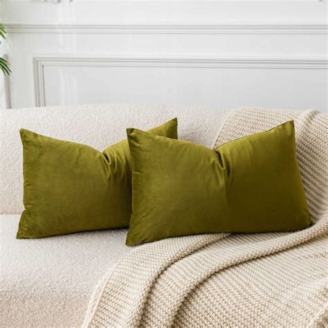 Juspurbet Olive Green Decorative Lumbar Velvet Throw Pillow Covers