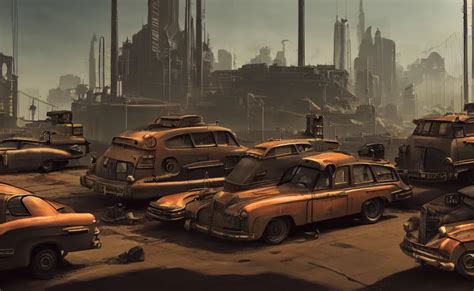 In An Atompunk City With Vehicles Highly Detailed 8 Stable