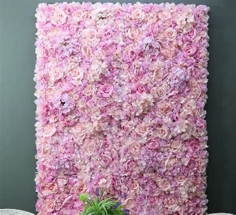 Artificial Floral Flower Wall Panel Wedding Venue Backdrop Pink Color