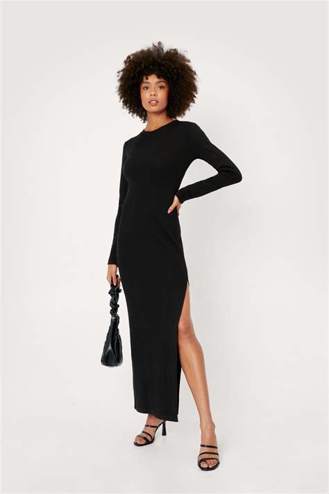 Ribbed Long Sleeved Bodycon Maxi Dress Nasty Gal