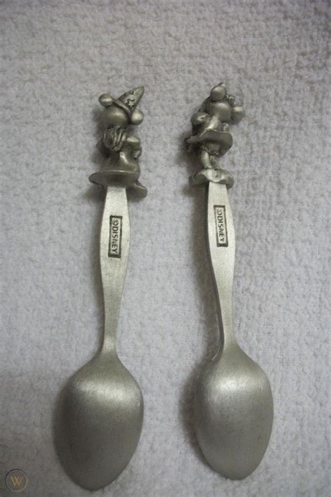 Walt Disney Mickey And Minnie Mouse Souvenir Pewter Spoons Used