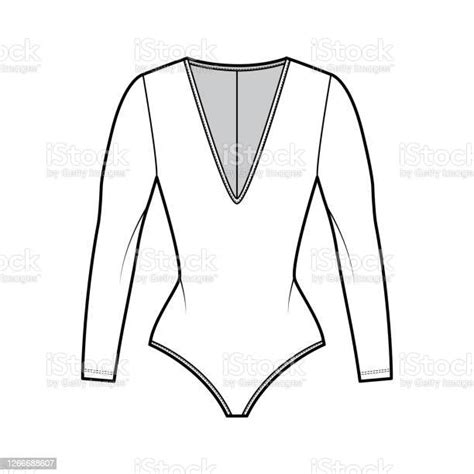 Stretchjersey Bodysuit Technical Fashion Illustration With Plunging