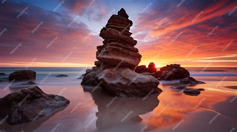 Premium Photo | Rock formation on two rocks beach at sunset perth