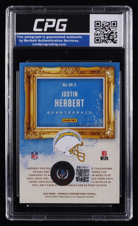 Justin Herbert Signed Sticker On Gridiron Kings Rc Cpg