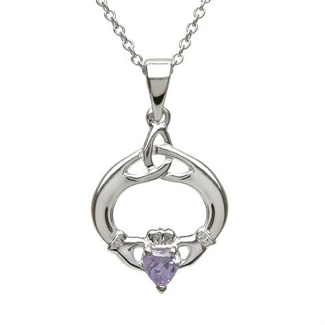 Sterling Silver Claddagh Trinity Knot June Birthstone Pendant