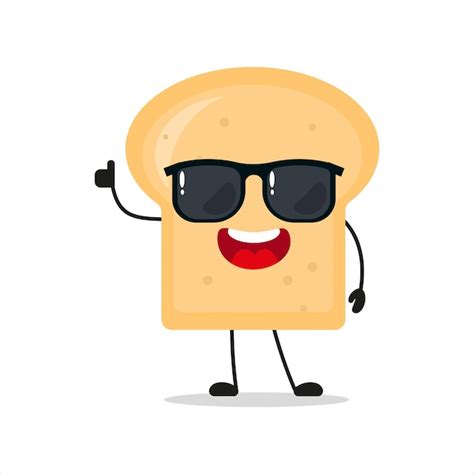 Premium Vector Cute Happy Bread Character Wear Sunglasses Funny Bread