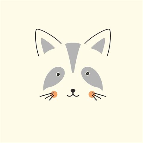 Cara de mapache lindo Ilustración vectorial de retrato sencillo de un