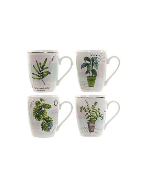 MUG PORCELANA 12 5X9X11 340 HOJAS 4 SURT