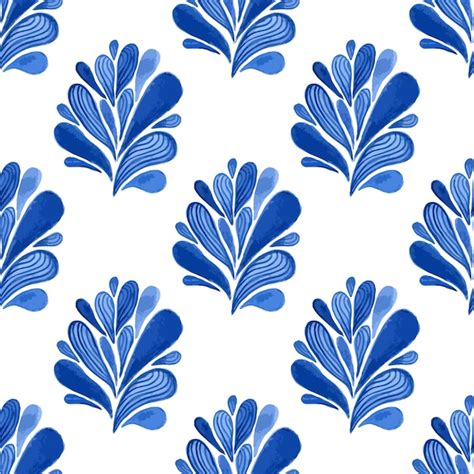 Acuarela Azul Floral De Patrones Sin Fisuras Con Hojas Fondo De Vector