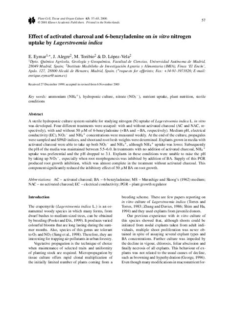 Pdf Effect Of Activated Charcoal And 6 Benzyladenine On In Vitro Nitrogen Uptake By