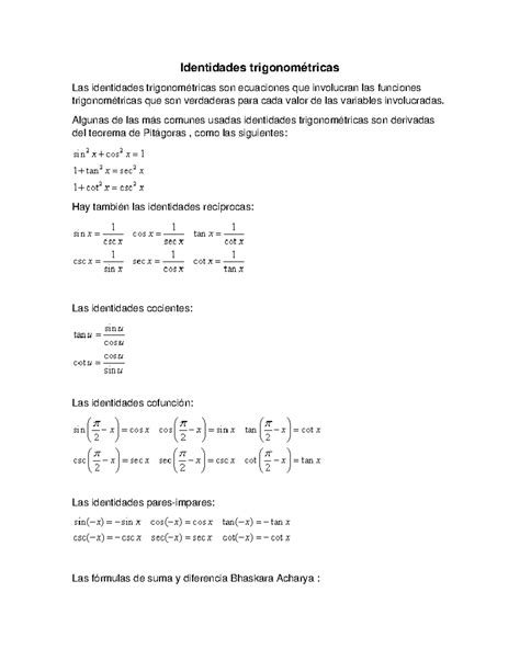 Identidades Trigonométricas Identidades Trigonométricas Las