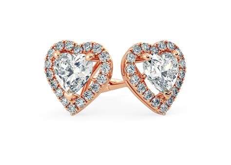Bijou Heart Diamond Stud Earrings in 18K Rose Gold with Screw Backs