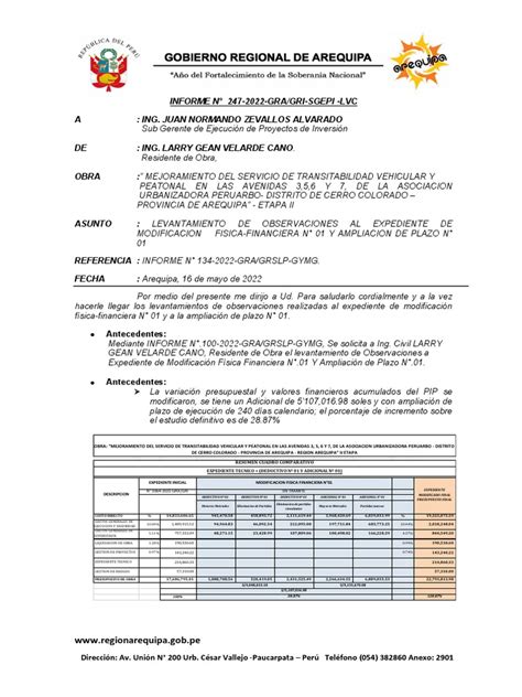 Informe Levantamiento De Observaciones Pdf